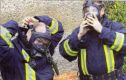 Einsatzübung zum Stadtausbildungstag im ehemaligen Gefängnis von Halberstadt. Die Feuerwehrmänner legen ihre Atemschutzausrüstung an. Foto: Gerald Eggert